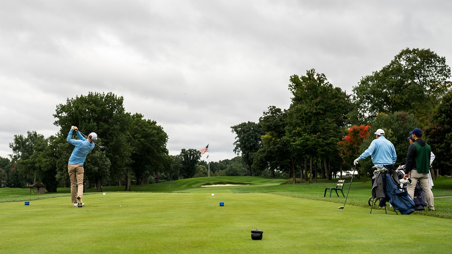 Greg tees off on the the 482-yard, par-4 ninth...