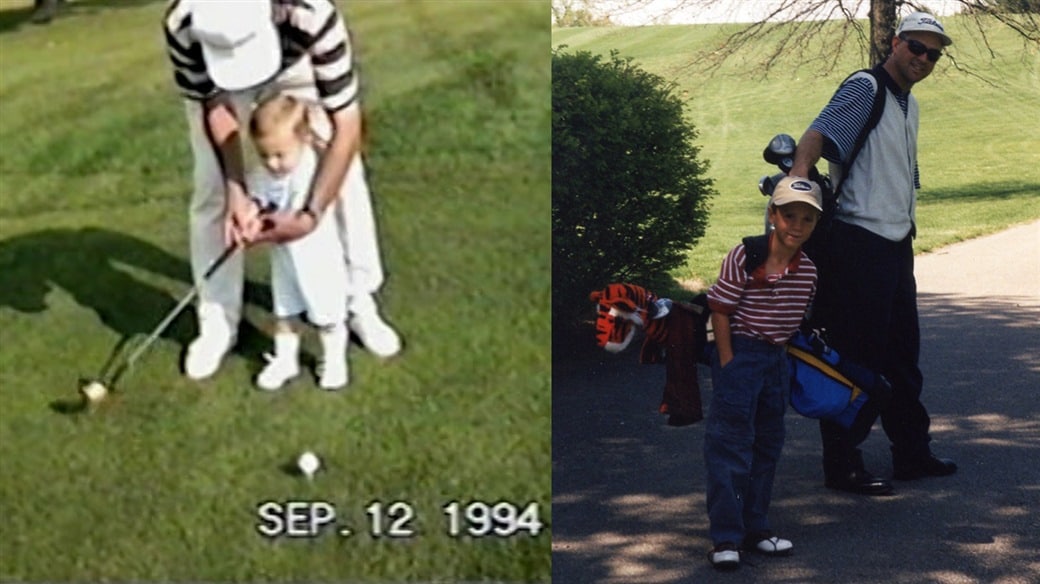 Childhood photos of Justin Thomas learning to play golf from his father, PGA Master Professional Mike Thomas